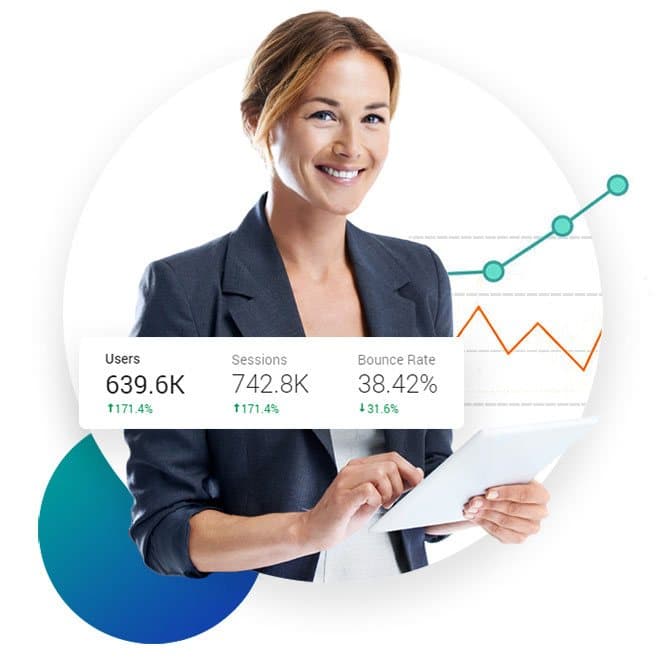 Illustration of a website analytics dashboard and growth chart